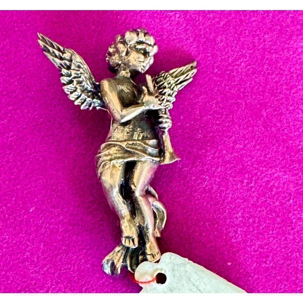 Vintage Silver Angel playing the Flute Pin/Brooch, Stamped